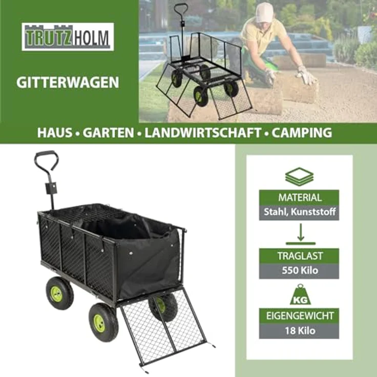 TrutzHolm® Gitter Bollerwagen Handwagen Gartenwagen Transportwagen 550 kg – Bild 2