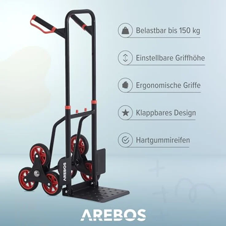 Arebos Treppensackkarre Transportkarre 150kg Treppensteiger Stappelkarre, Höhenverstellbar: 74 - 109 cm, Ladefläche: 31,1 x 28,8 cm, Schwarz - Preisvergleich – Bild 2