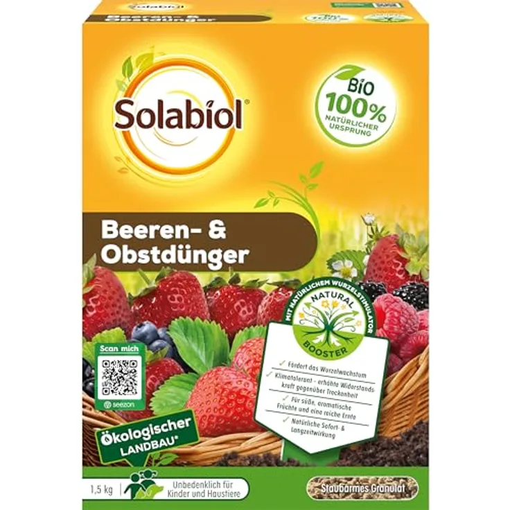 Solabiol Beeren- & Obstdünger, Spezialdünger mit Sofort- und Langzeitwirkung für Obstpflanzen, 1,5 kg