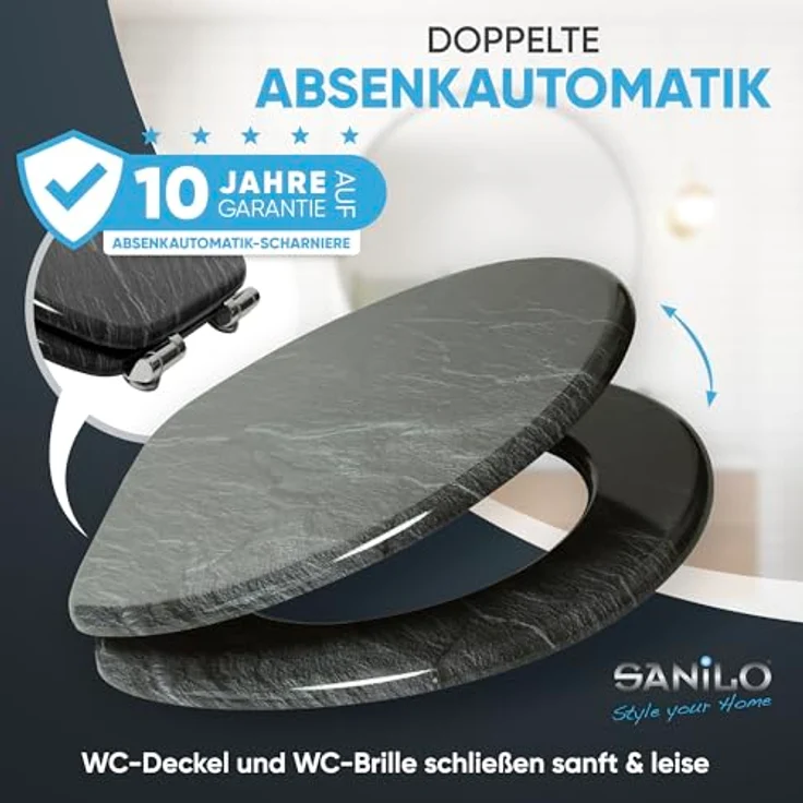 Sanilo WC Sitz mit Absenkautomatik, Granit, stabiler Holz-Toilettendeckel mit antibakterieller Oberfläche – Bild 3