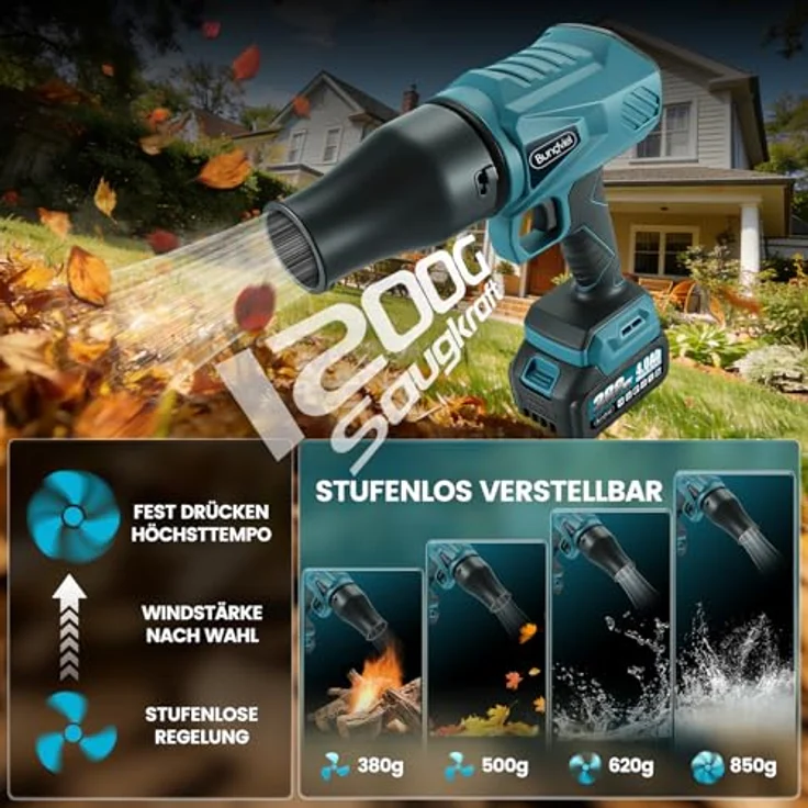 Bundviel Akku-Laubbläser Turbo Gebläse 80m/s Jet Fan, batteriebetrieben, 2x 21V 4000mAh Akkus, blau – Bild 3