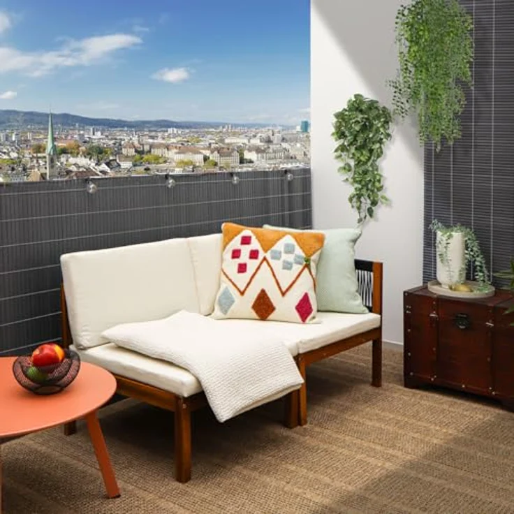 UrFence Balkon Sichtschutz PVC 100x500 cm, anthrazit, wind- und wetterbeständige Sichtschutzmatte mit breiten Stäben für maximalen Sichtschutz – Bild 2