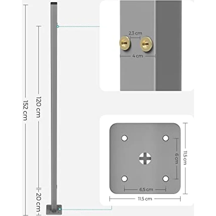 SONGMICS Standpfosten für Markisenkasten, Haltestange, Keine Wandmontage der Markise erforderlich, nur für SONGMICS Alu-Einzel-Seitenmarkisen geeignet, grau GSA002 – Bild 4