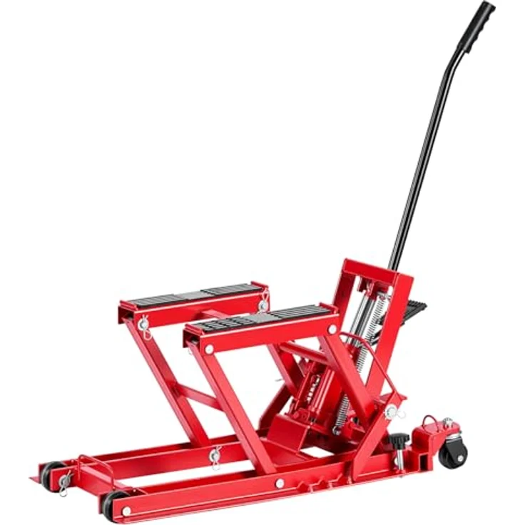 VEVOR Motorradhebebühne, Hydraulisch bis 680 kg, Höhenverstellbar 115–385 mm, mit 4 Rädern und Fußbedienung, Rot – Bild 9