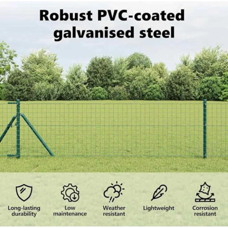 vidaXL Eurozaun Grün 0,8 x 10 m, PVC-beschichtetes Eisen für Gartengrenzen – Bild 5