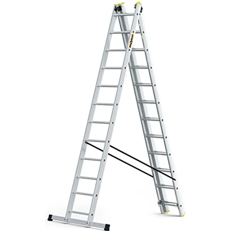 DRABEST Leiter PRO Serie Aluminium Vielzweckleiter 3x12 Stufen Klappleiter 3-teilig Industrieleiter Arbeitshöhe 8 m Belastbarkeit 150 kg Eimerhaken – Bild 2