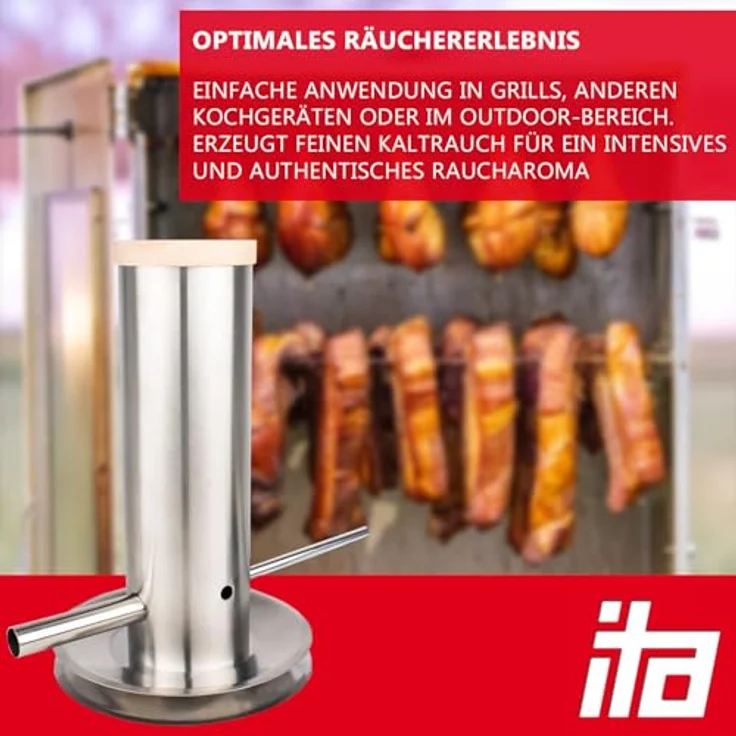 ITA Premium Kaltrauchgenerator, Edelstahl Raucherzeuger für Smoker, Set mit elektrischer Pumpe, 30 cm, ideal zum Kalträuchern von Fisch, Fleisch, Käse – Bild 2