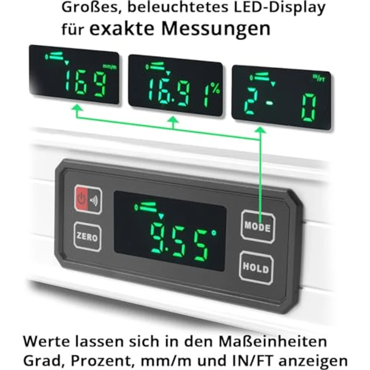 STAHLWERK Digitale Wasserwaage DW-1000 ST aus Aluminium, 1000 mm Länge, magnetische Richtwaage und LED-Display – Bild 4