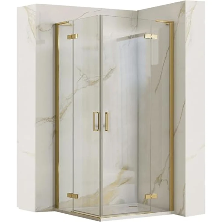 Rea HUGO DOUBLE GOLD BRUSH Duschkabine 80x80x200,5 cm, transparentes gehärtetes Sicherheitsglas 6 mm, Gold, ohne Duschwanne – Bild 1