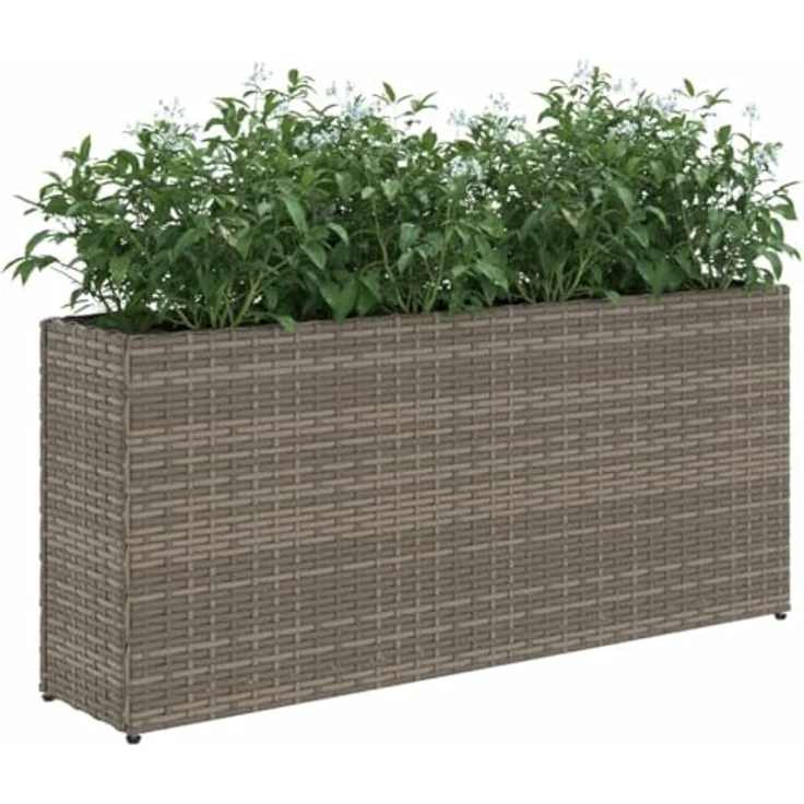 vidaXL Hochbeet mit 2 Fächern Grau 90x20x40 cm Poly Rattan, robustes Gestell, Dekorativ – Bild 4