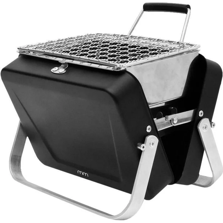 MikaMax Kleiner tragbarer, faltbarer Touristengrill in einer Tragetasche, BBQ in Form einer Aktentasche, weltweit kleinster BBQ - Holzkohlegrill
