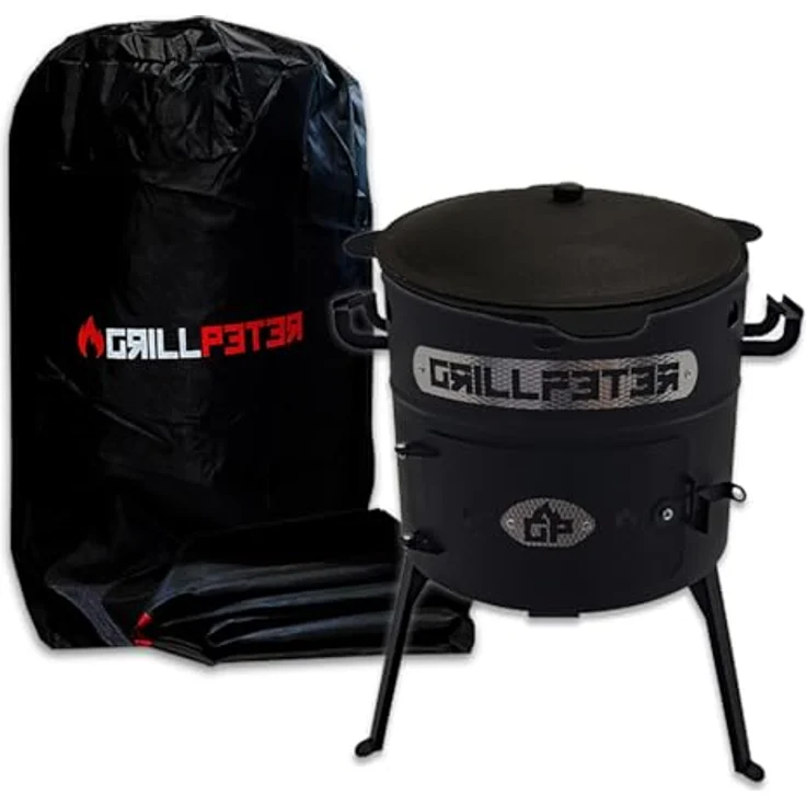 Grillpeter Utschak Set Nurlan D40cm mit Kasan 10L mit Abdeckhaube, Stahl 1,5mm feuerfest lackiert, traditionelles Kochen aus Mittelasien, Gusseisen Kazan 10L, robuste Abdeckhaube – Bild 2
