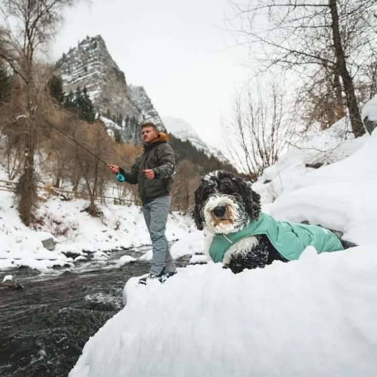 RUFFWEAR Quinzee Regenjacke für große Hunde, isolierter Allwetter-Hundemantel, Wasserabweisende Hundejacke, leichte Hundeweste und Tragetasche, Größe L, River Rock Green – Bild 4