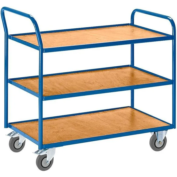 Rollcart Etagenwagen 08-7436, Transportwagen mit 300 kg Tragkraft, robustem Zinkmaterial und drei Etagen, blau