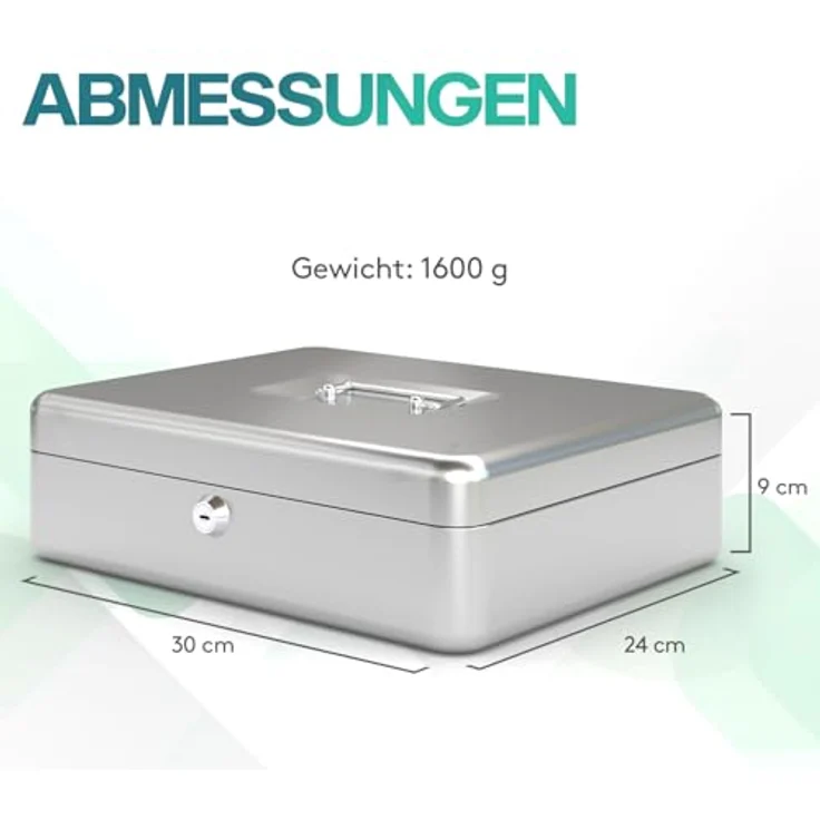 ACROPAQ Geldkassette abschließbar - Kasse mit Münzzählbrett, Groß 24 x 30 x 9 cm - Abschließbare Box, Geldkasse, Geldkoffer geeignet für Geldaufbewahrung - Silber - 10005S – Bild 7