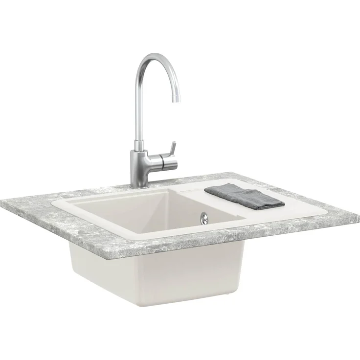 vidaXL Waschbecken Weiß, 560 x 460 mm, aus 80% Quarz und 20% Harz, kratzfest und pflegeleicht, rechteckige Form