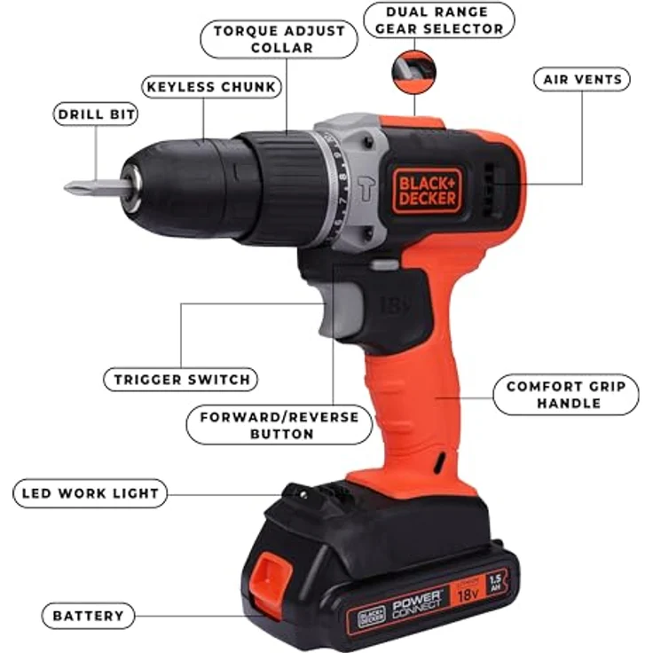 Black & Decker Akku-Schlagbohrschrauber,18V,1 x 1,5Ah Akku Karton - BCD003C1-QW – Bild 3