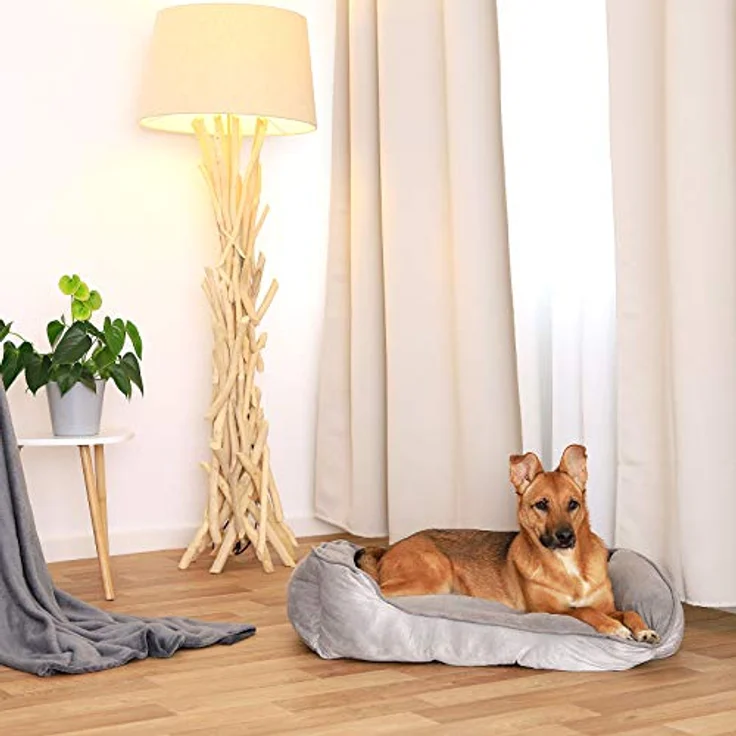 lionto Hundebett 2-in-1 mit komfortablem Einstieg, kuscheliges Heimtierbett zum Wenden für Hunde und Katzen, 80x60 cm, Hundekissen in pflegeleichter Wildlederoptik, grau – Bild 3