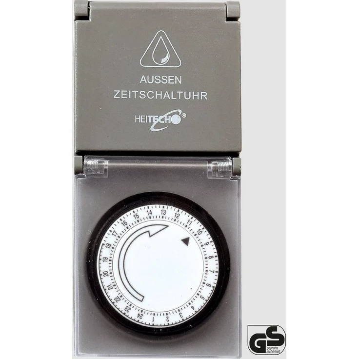 HEITECH Zeitschaltuhr Zeitschaltuhr Außen mit Klappdeckel mechanisch, Elektromechanische Tages-Zeitschaltuhr für Außenmontage – Bild 1