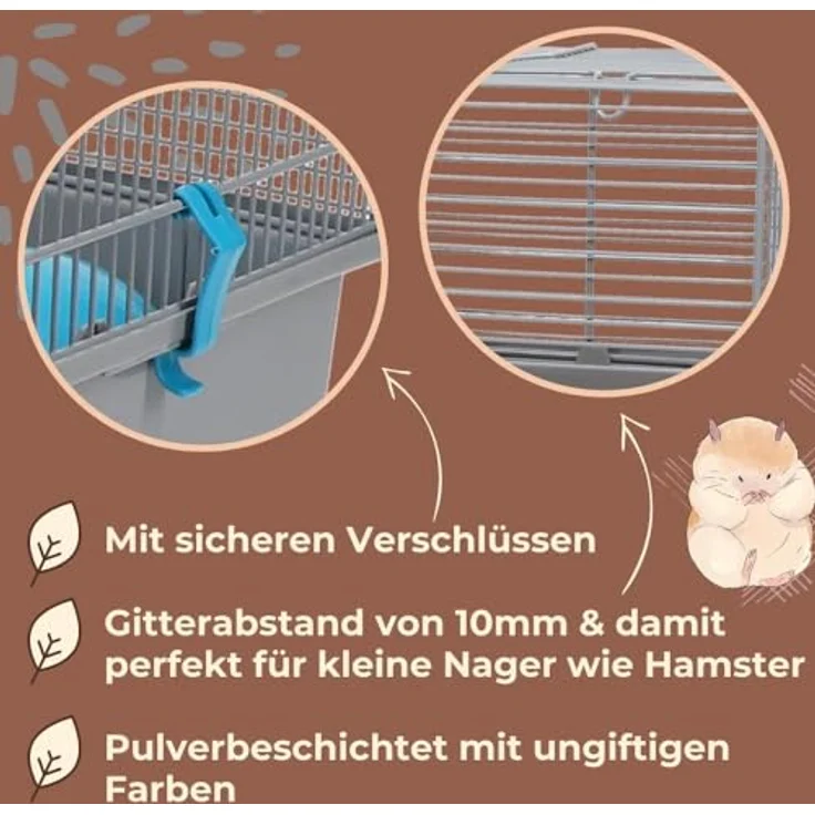 GarPet Hamsterkäfig Nagerkäfig Mäusekäfig mit Haus Laufrad Käfig Farbwahl (grau) – Bild 3