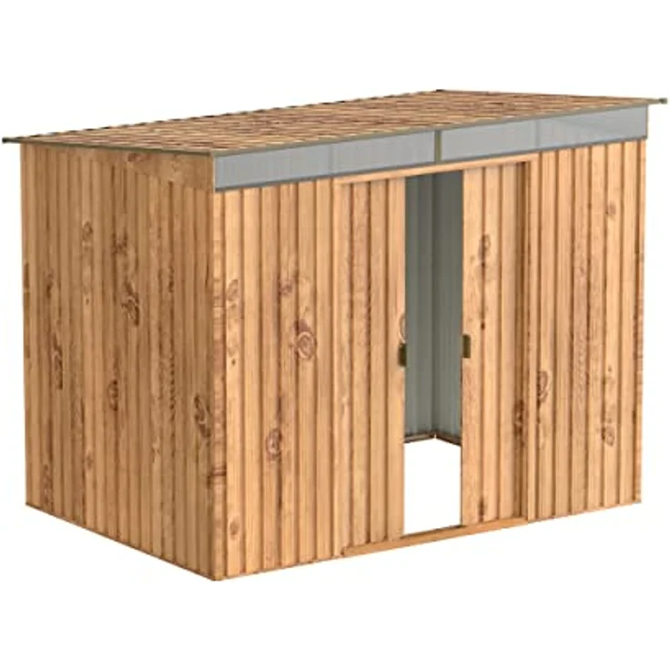 Duramax TOP Pent Roof Skylight 8 x 6 Metall gerätehaus, hergestellt aus verzinktem Stahl, verstärkte Dachkonstruktion, integriertes Oberlicht für Sonnenlicht, Geräteschuppen, Holzmaserung – Bild 4