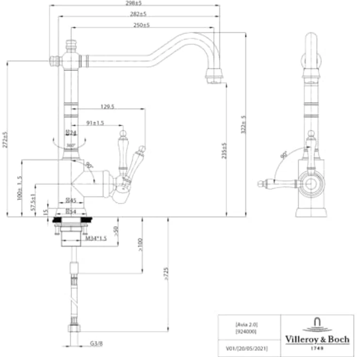 Villeroy & Boch Avia 2.0, Hochdruck Küchenarmatur in Gold, Einhebelmischer mit schwenkbarem Auslauf und 360° Schwenkbereich – Bild 7
