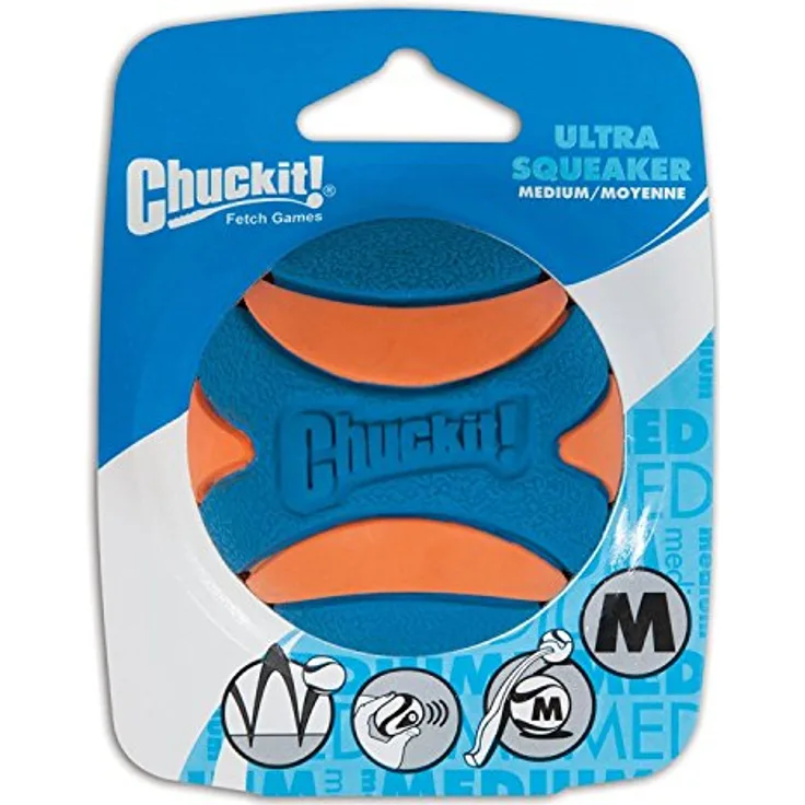Chuckit Ultra Squeaker Ball Natural Rubber Dog Toy Medium 2.5" Diameter - 3 Pack
