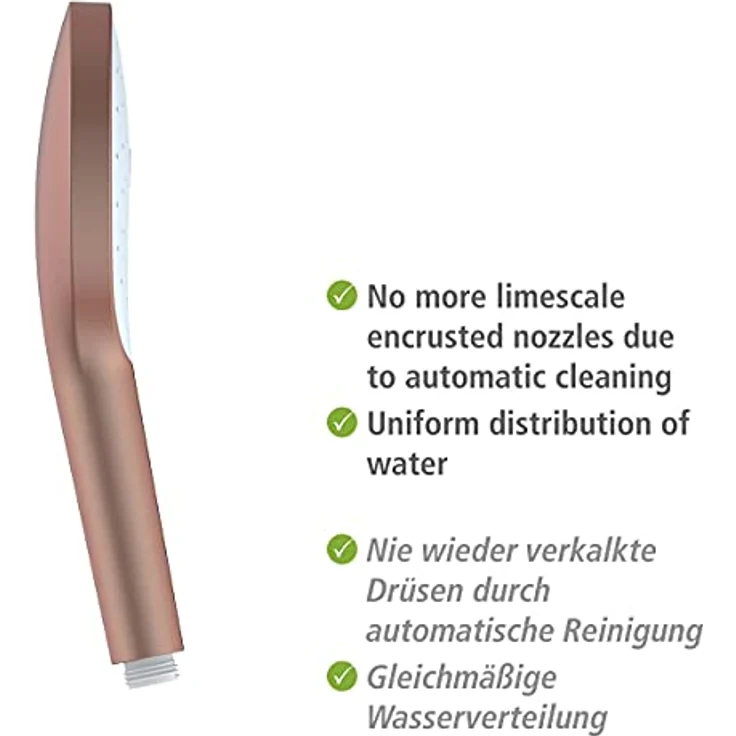 WENKO Duschkopf Automatic Cleaning, Anti-Kalk, runde Universal-Handbrause mit automatischem Reinigungssystem, belebende Regenwasserdusche, handlicher Brausekopf Ø 12 cm im Metallic-Look, ABS Rosé – Bild 5