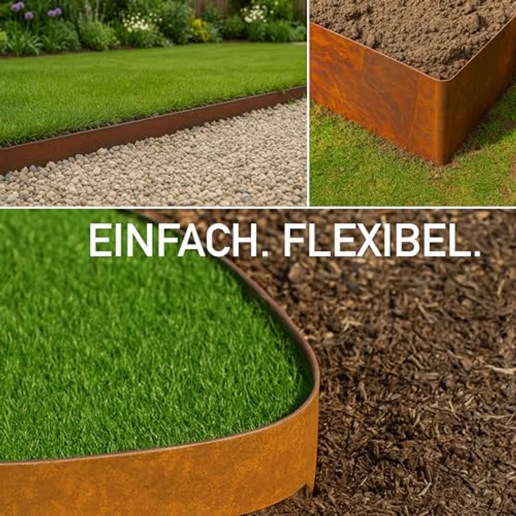 Intergarden Cortenstahl Rasenkante 6m, Rostfrei mit natürlicher Patina, Beeteinfassung aus Metall, 16 cm hoch – Bild 3