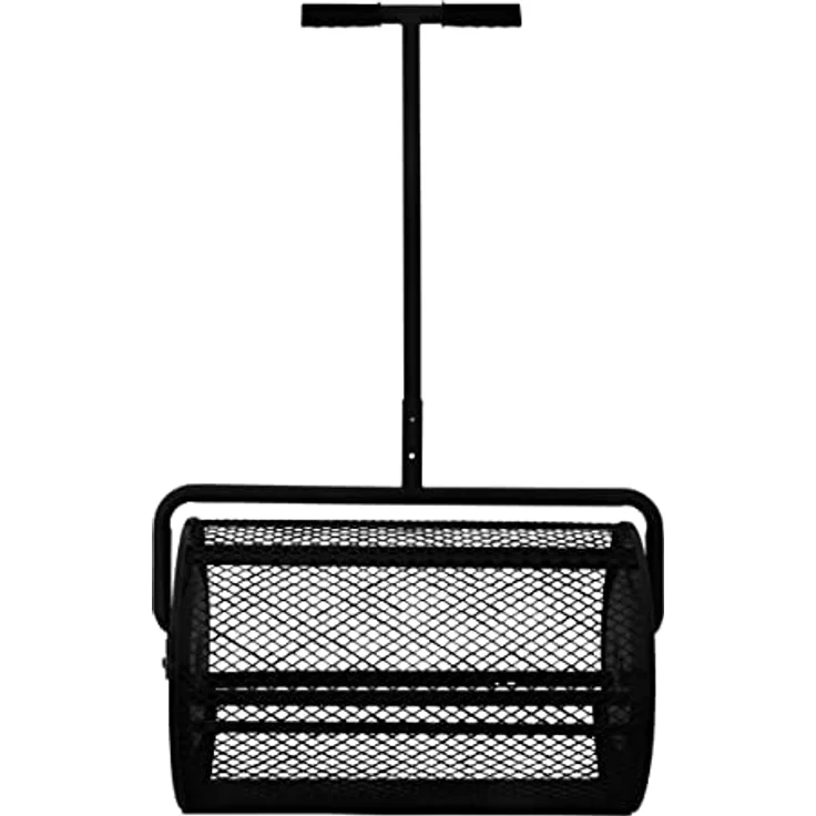 T-Mech 66cm Kompoststreuer Saatgutstreuer Schwarzer Torfmoosstreuer Gartenstreuer Düngerstreuer Roller mit T Griff Verlängerbarer Griff 80L Maschenkorb Leichtgewichtig GRATIS Handschuhe – Bild 2