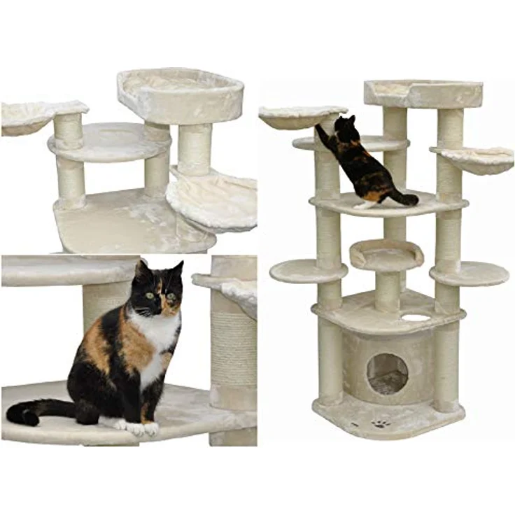 Nanook Premium Kratzbaum Gigant Deluxe XXL deckenhoch Katzenbaum für große Katzen Kletterbaum stabil standfest 15 cm Ø Kratzstamm, beige – Bild 4