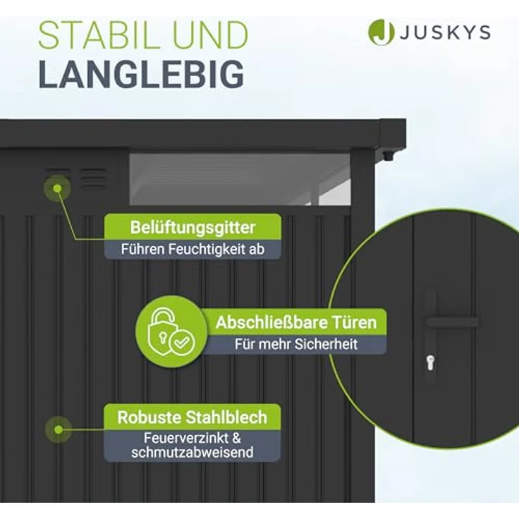 Juskys Gerätehaus Luzern 6,8 m² - Metall Geräteschuppen mit Türen & Fenstern - wetterfest & abschließbar - Anthrazit – Bild 3