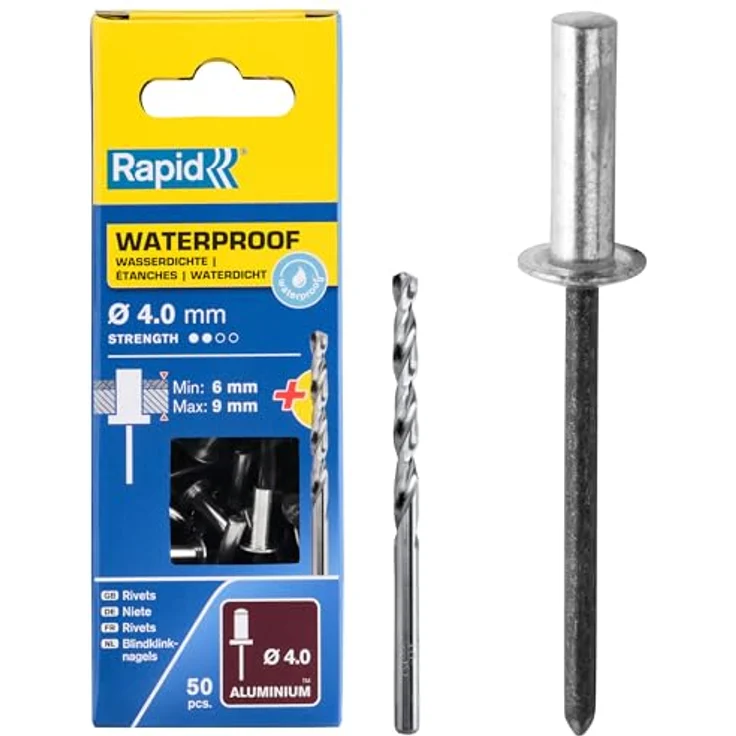 Rapid 5000400 4x12mm Blindniete Wasserdicht 50 Stück Incl. Bohrer, ø4 mm – Bild 2