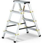 DRABEST Trittleiter Klapptritt Alu Leiter 2 x 4 Stufen Beidseitig Mehrzweckleiter TÜV Zertifiziert Stufenleiter bis 150 kg Belastbar