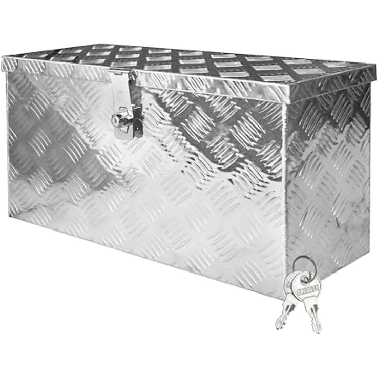 V2Aox Alubox Transportbox, Aluminium Werkzeugkiste mit Schloss, 60 x 25 x 30 cm, wasserdicht und robust