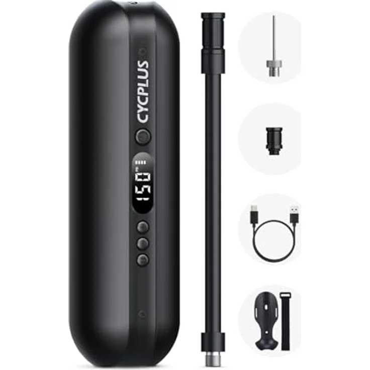 CYCPLUS A2 Luftpumpe 150PSI, Elektrischer Kompressor mit Digital LED Anzeige, wiederaufladbar, integrierte Powerbank und Taschenlampe, tragbar für Fahrräder, Motorräder und Autos – Bild 1