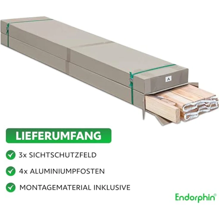 Endorphin Rhombus-Sichtschutzzaun, 3 Elemente 180x180cm aus Lärchenholz & 4 Alu-Pfosten 7x7x235cm – Bild 5