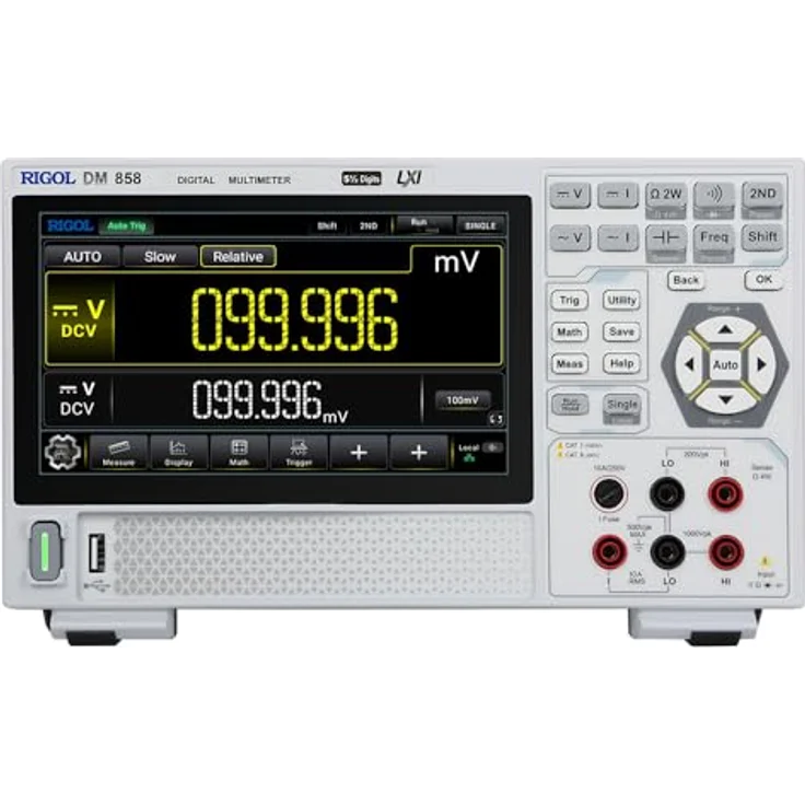 RIGOL DM858 Tragbares Tischmultimeter, 5½ bit TRMS, 0,03% DCV Genauigkeit, 125 rdgs/s, 7" Farb-Touchscreen, mobile Stromversorgung, 500.000 Punkte Protokollierung – Bild 1