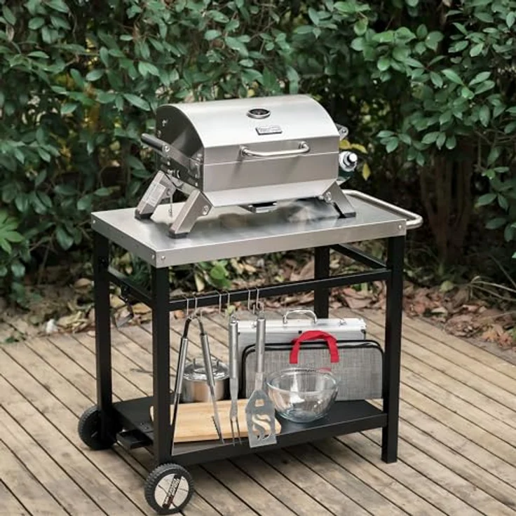 Royal Gourmet Edelstahl Tragbarer Gasgrill, Compact Tischgrill mit Zwei Griffen und Reiseschlössern, Klappbaren Beinen, 3 kW BBQ Campinggrill für Balkon, Picknick Silber – Bild 2