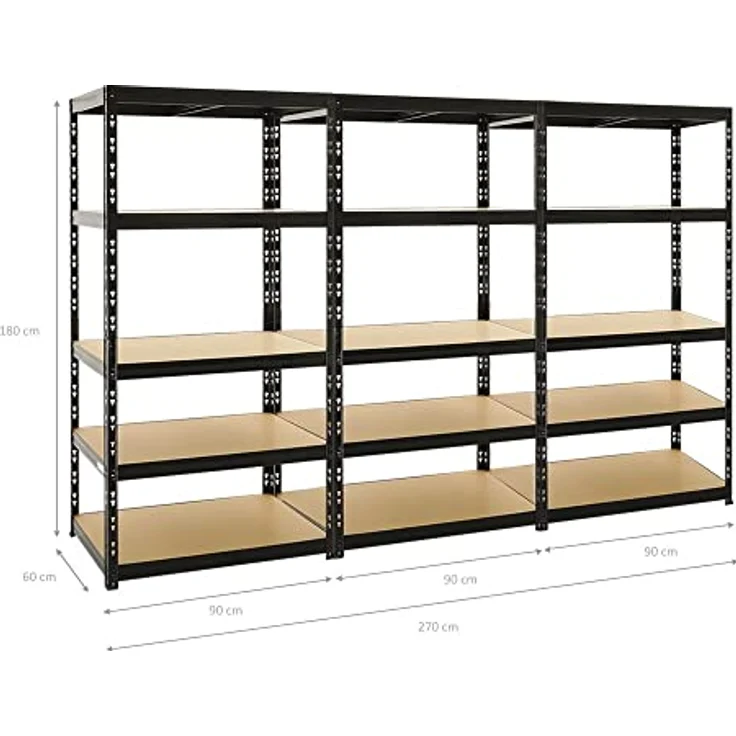 PROREGAL Mega Deal 3X Schwerlastregal Tiger Schwarz 180x90x60 cm mit Fachlast 265kg Garagenregal Kellerregal Werkstattregal Lagerregal Steckregal – Bild 2