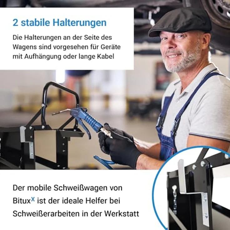 Bituxx MS-17226 Werkzeugwagen für Schweißerwerkzeug, 3 Ablagen, mobil, max. Traglast 40 kg, inklusive Kettensicherung – Bild 5
