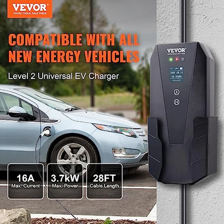 VEVOR Tragbares EV-Ladegerät mit LCD-Display 3,68 kW - CEE 7/7 Stecker, IP66 wasserdicht, 8,6m Kabellänge – Bild 2