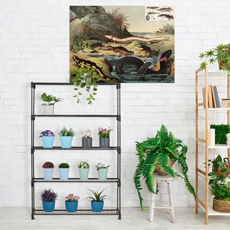 relaxdays Blumenständer Metall, schwarzes Blumenregal mit 5 Ebenen, Platz für Pflanzen bis 25 kg, Stecksystem für einfachen Aufbau – Bild 2