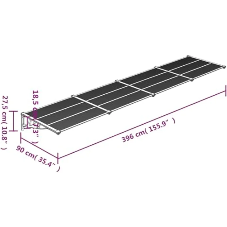 vidaXL Markise, Türvordach aus Polycarbonat, Schwarz und Transparent – Bild 8