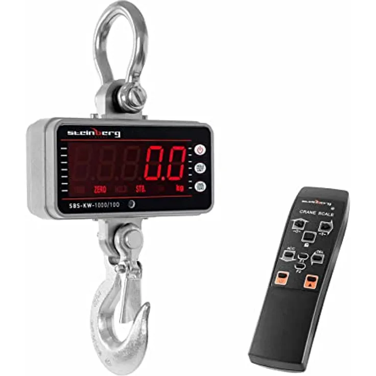 Steinberg Systems SBS-KW-1000/100 Kranwaage Hängewaage digital 1000 kg / 0,5 kg LED-Display, Edelstahl Aluminium Fernbedienung