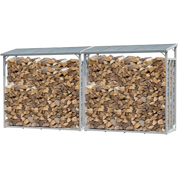 QUICK STAR Kaminholzregal Set, 2 Stück Aluminium, wetterfest, 185 x 70 x 185 cm, anthrazit, Kapazität 4,6 m³ (7 SRM) – Bild 1