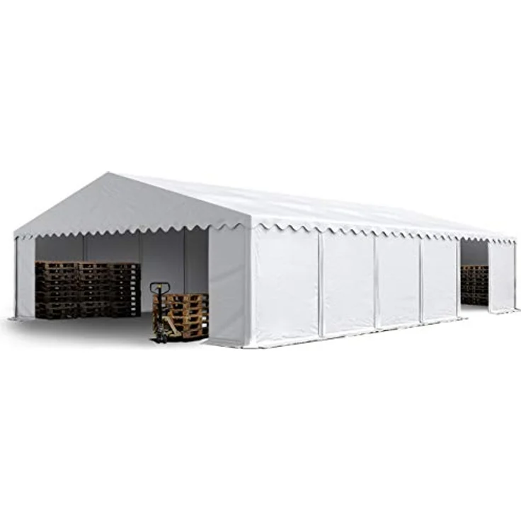 TOOLPORT Lagerzelt 8x12 m Industriezelt Unterstand PVC Plane 750 N weiß mit Bodenrahmen und Dachverstärkung – Bild 1