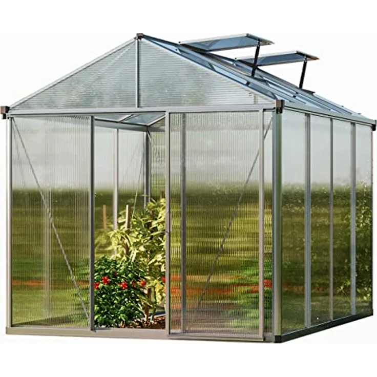 GFP Gewächshaus Premium 22 aus Alu - 222x294 cm - 10 mm Doppelstegplatten inkl. 2 automatische Fensteröffner - Made in Austria