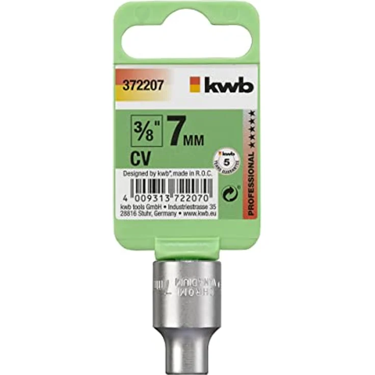 kwb Bit- und Steckschlüsselset PROFI, Steckschlüssel Einsätze 3/8″ x 7 mm, CV-Stahl, matt verchromt, verbessert die Kraftübertragung – Bild 2