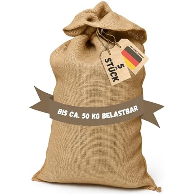 Samenshop24 5 Stück, Premium Jutesäcke aus 100 % Naturfaser, Neu, Größe 110cm x 60cm, strapazierfähig, Kartoffelsack, Aufbewahrung für Obst/ Gemüse, Winterschutz, Deko uvm. – Bild 2
